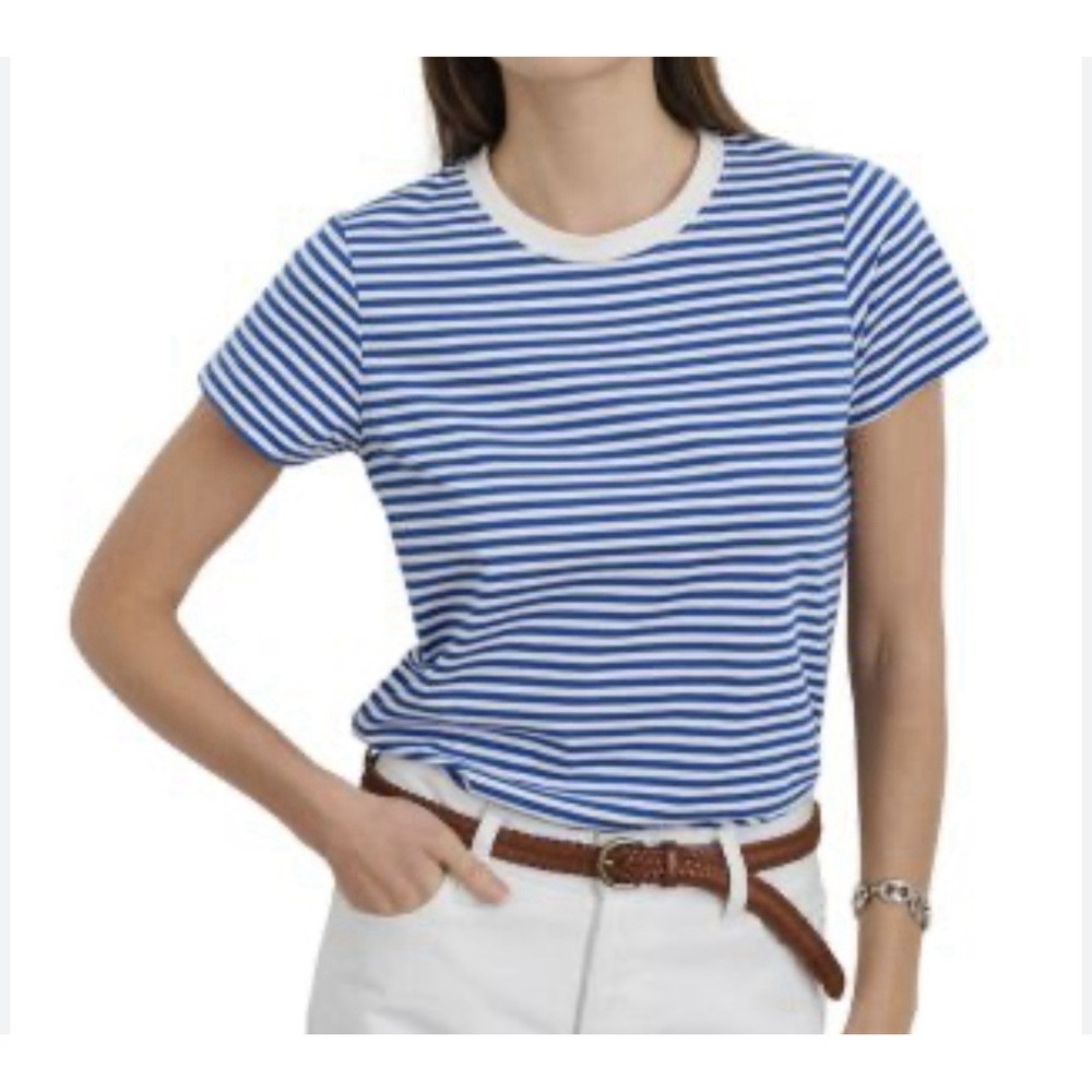Alex Mill‎  Tee Top Women's Large Blue White Stripe Short Sleeve Stretch NWOT